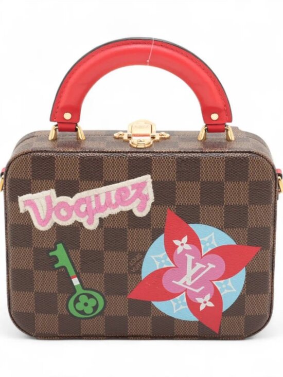 Louis Vuitton Damier Ebene LV Stories Box Patches Bag Brown x Red - Picture 2 of 10